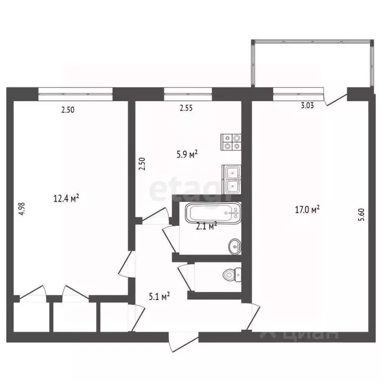 2-к кв. Хабаровский край, Хабаровск ул. Гамарника, 62 (44.7 м) - Фото 2