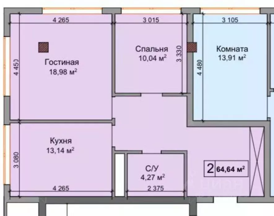 2-к кв. Кабардино-Балкария, Нальчик ул. Атажукина, 12Г (64.64 м) - Фото 1