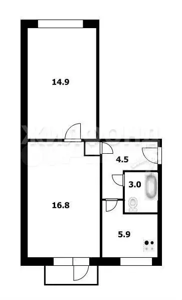 2-к. квартира, 45,4 м, 2/5 эт. - Фото 0