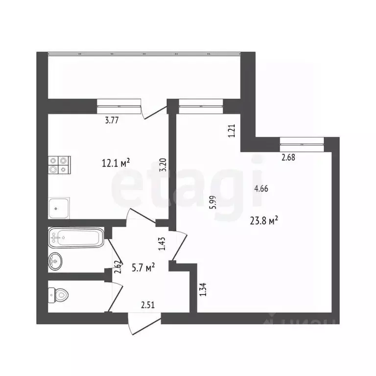 1-к кв. Тюменская область, Тюмень ул. Таллинская, 7 (46.0 м) - Фото 2