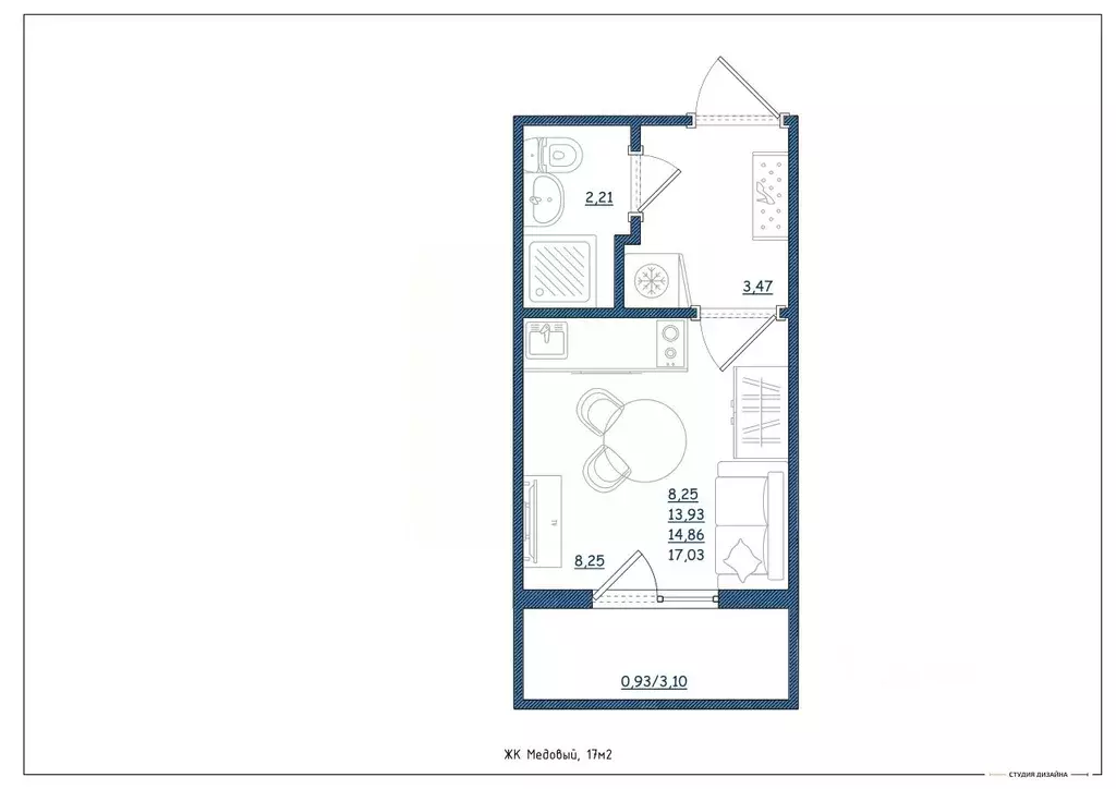 Студия Тверская область, Тверь ул. Медовая, 9к4 (17.0 м) - Фото 1