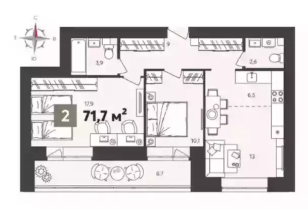 2-комнатная квартира: Пенза, улица Шмидта, 3 (71.7 м) - Фото 1
