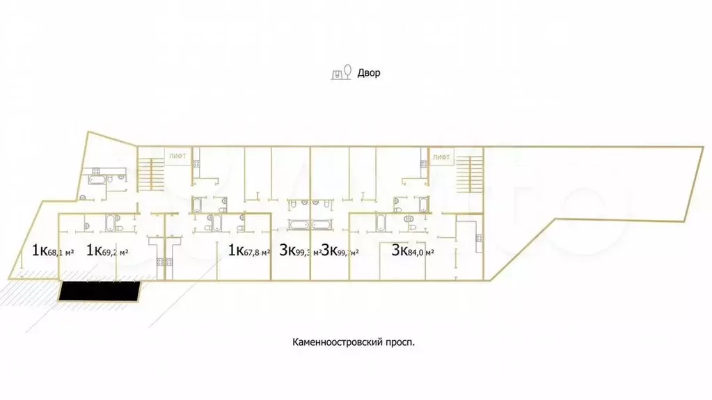 1-к. квартира, 68,4м, 3/8эт. - Фото 1