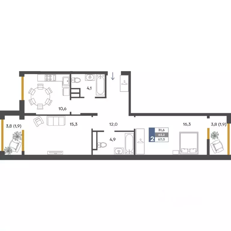 2-к кв. Крым, Симферопольский район, Добровское с/пос, с. Перевальное ... - Фото 1