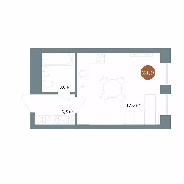Квартира-студия: Новосибирск, улица Костычева, 19/1 (24.9 м) - Фото 1