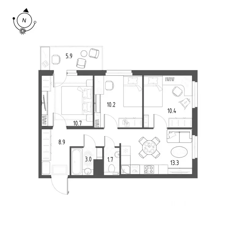 3-к кв. Санкт-Петербург ш. Суздальское, 22к3 (59.5 м) - Фото 0