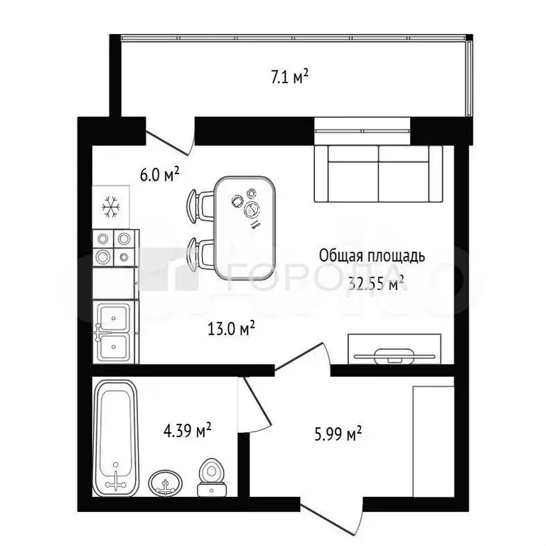 Квартира-студия, 31,6 м, 12/27 эт. - Фото 0