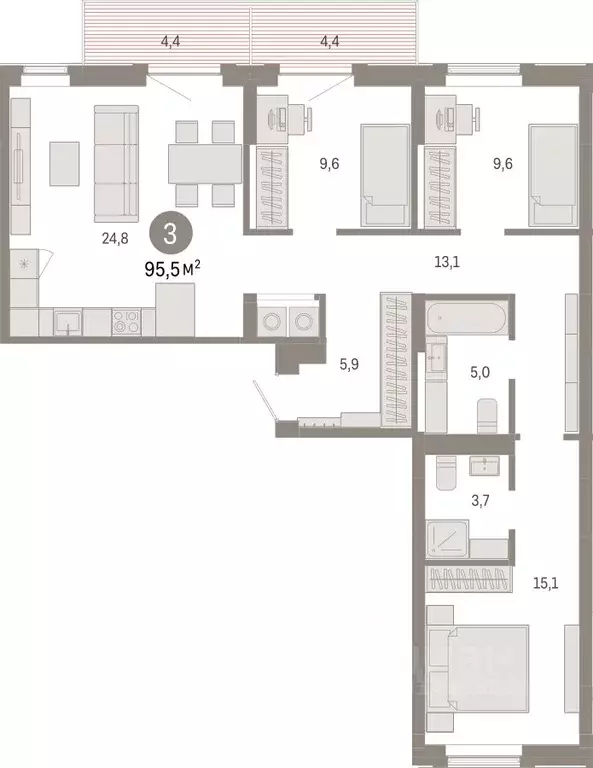 3-к кв. Омская область, Омск ул. Б.Г. Шаронова, 9 (95.49 м) - Фото 0