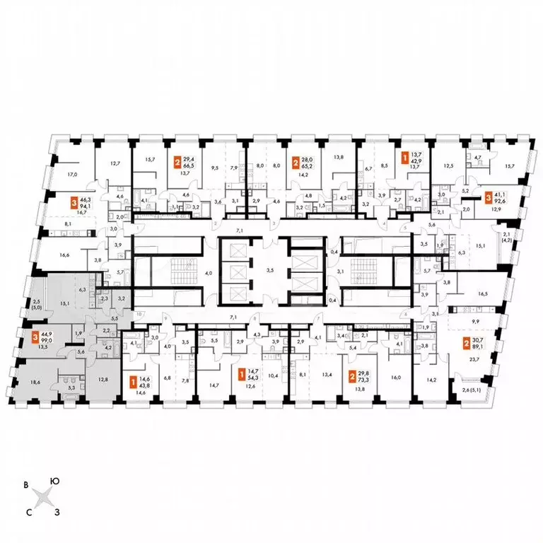 3-к. квартира, 99 м, 8/43 эт. - Фото 1