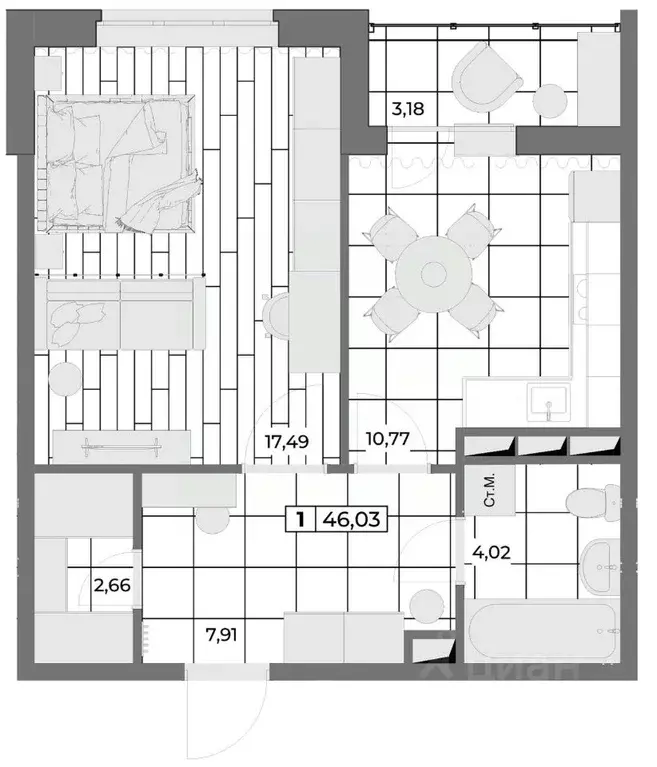 1-к кв. Орловская область, Орел Мясокомбинат мкр,  (44.44 м) - Фото 1