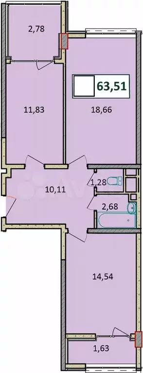 3-к. квартира, 63,5 м, 7/9 эт. - Фото 1