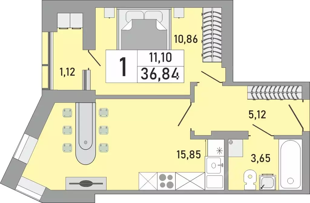 1-к кв. Башкортостан, Уфа Бакалинская ул., 9/1 (36.84 м) - Фото 1