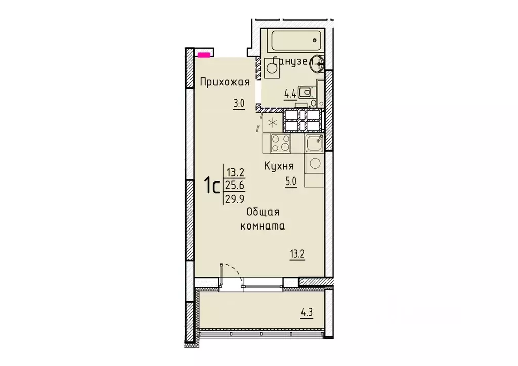 Свободной планировки кв. Саратовская область, Энгельс  (29.9 м) - Фото 1