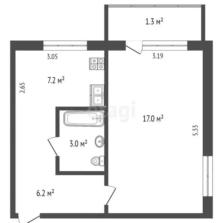 1-комнатная квартира: Тюмень, улица Жуковского, 78 (33.4 м) - Фото 1