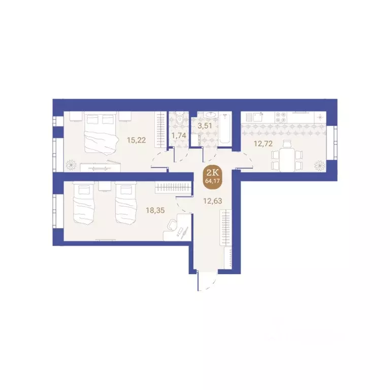 2-к кв. Пензенская область, Пенза Артель жилой комплекс (64.17 м) - Фото 1