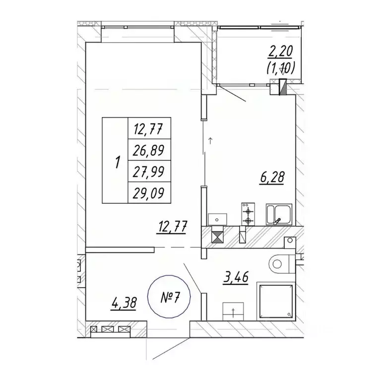 1-к кв. Калининградская область, Зеленоградск  (29.09 м) - Фото 1