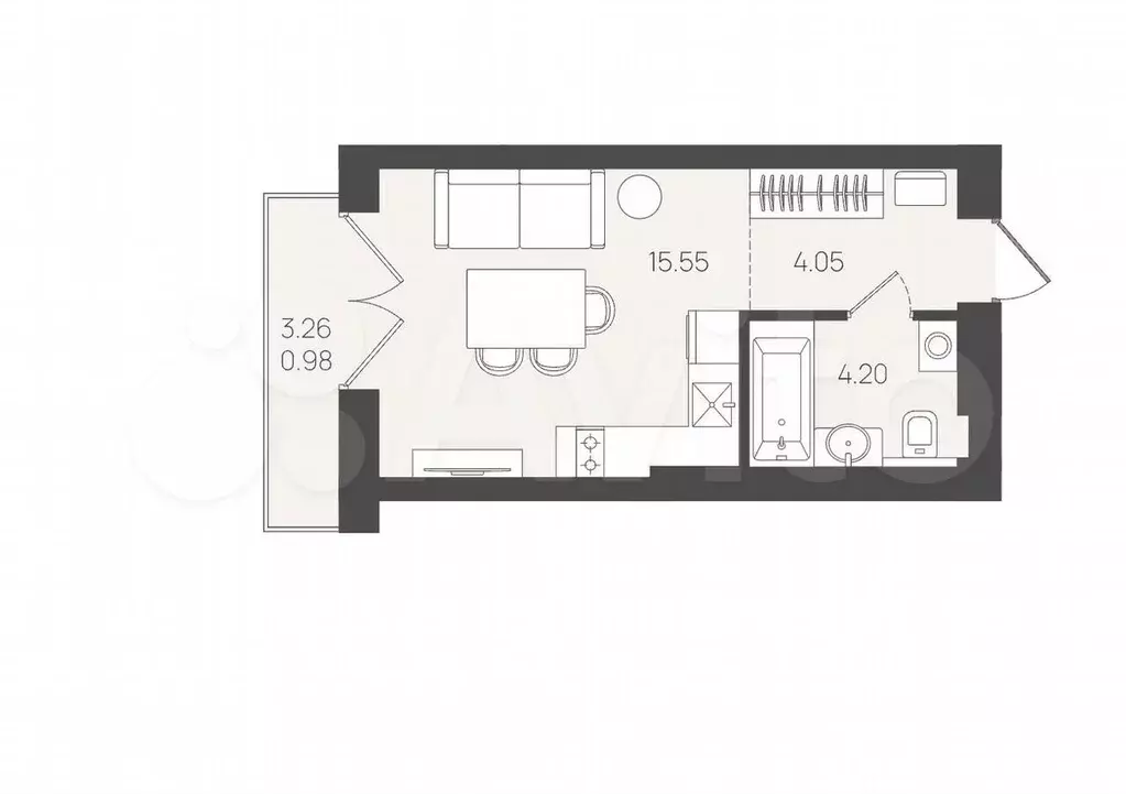 Квартира-студия, 23,8 м, 3/5 эт. - Фото 1