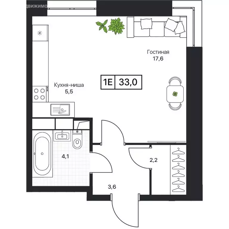 Квартира-студия: Пушкино, ЖК Пушкино Град (32.6 м) - Фото 1