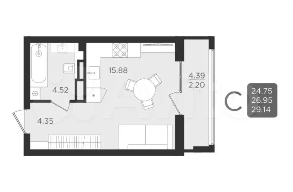 Квартира-студия, 27 м, 9/9 эт. - Фото 1