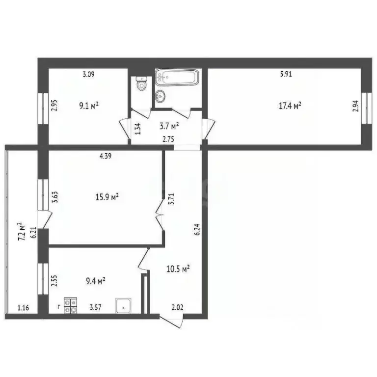 3-к кв. Вологодская область, Череповец Красная ул., 28А (69.6 м) - Фото 1