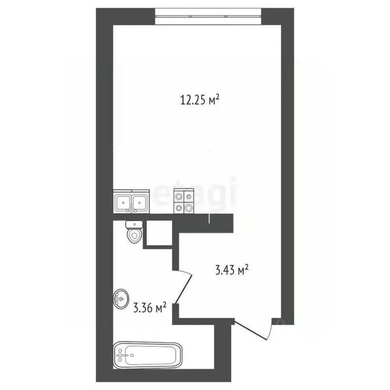 Студия Тюменская область, Тюмень ул. Лесопарковая, 1к2 (19.5 м) - Фото 2