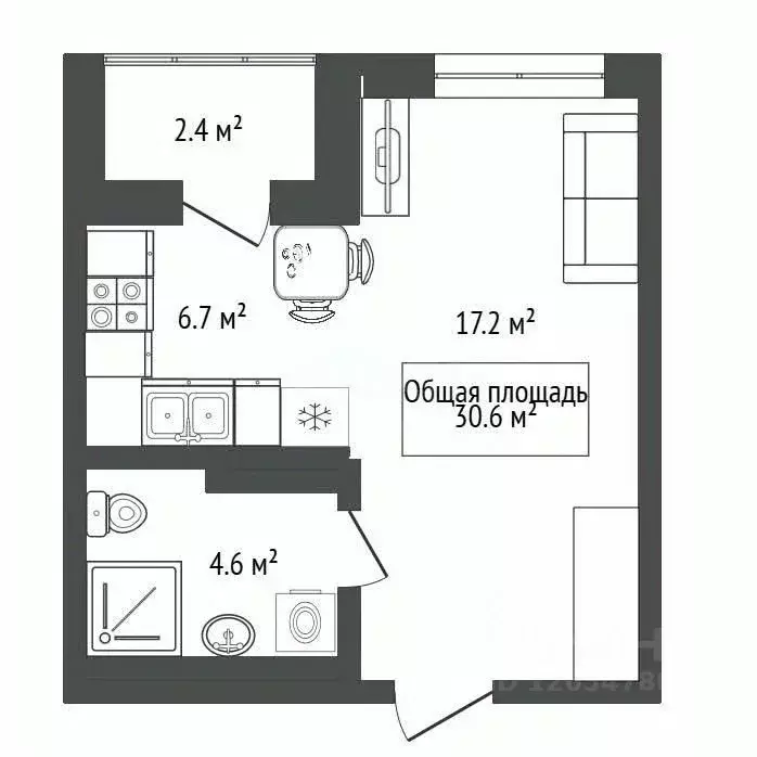 Студия Новосибирская область, Новосибирск Тайгинская ул., 39 (30.6 м) - Фото 2