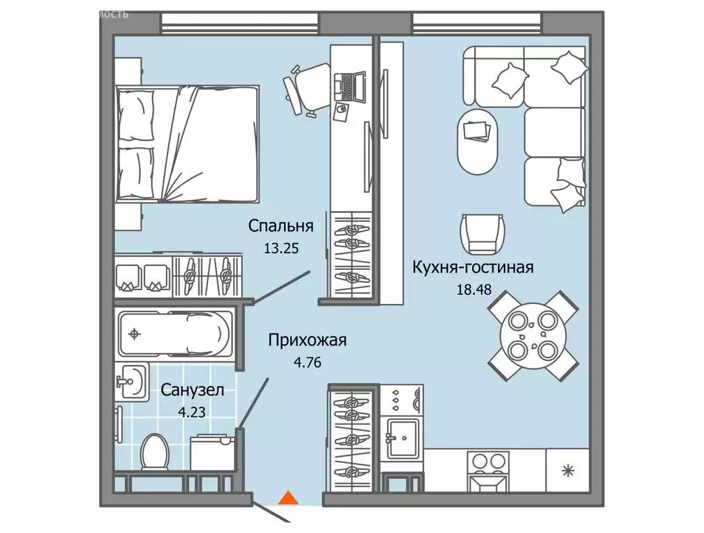 1-комнатная квартира: Ульяновск, жилой комплекс Город Новаторов (41 м) - Фото 0