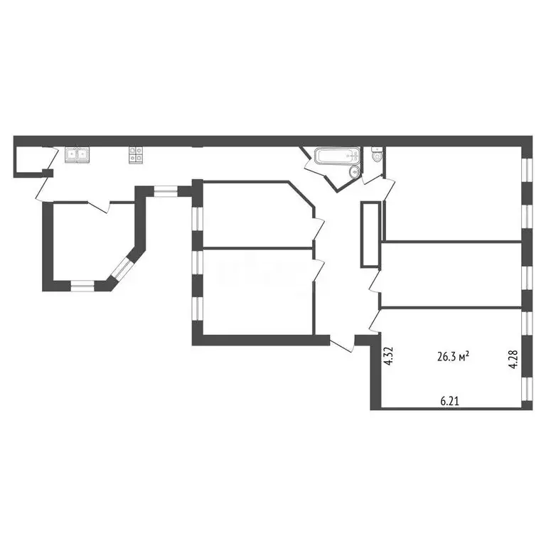 1к в 6-комнатной квартире (26.4 м) - Фото 1