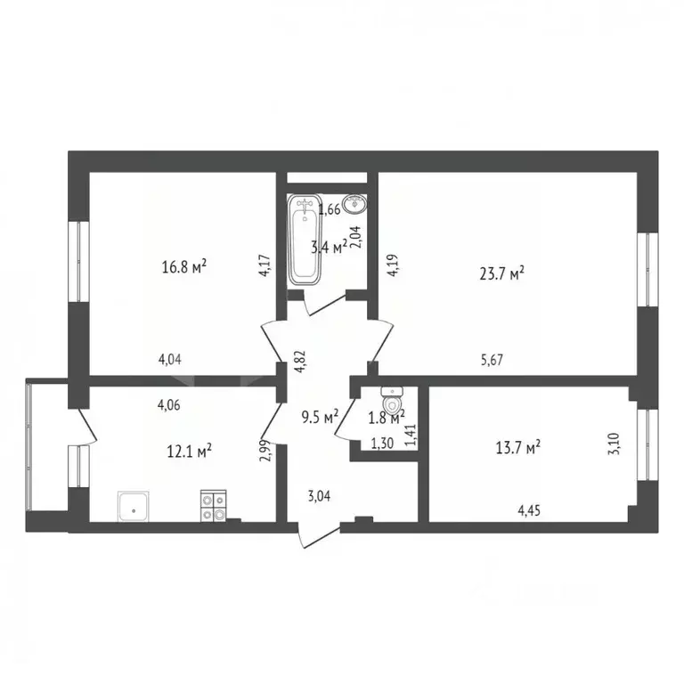 3-к кв. Тюменская область, Тюмень Заречный проезд, 37к2 (82.7 м) - Фото 1