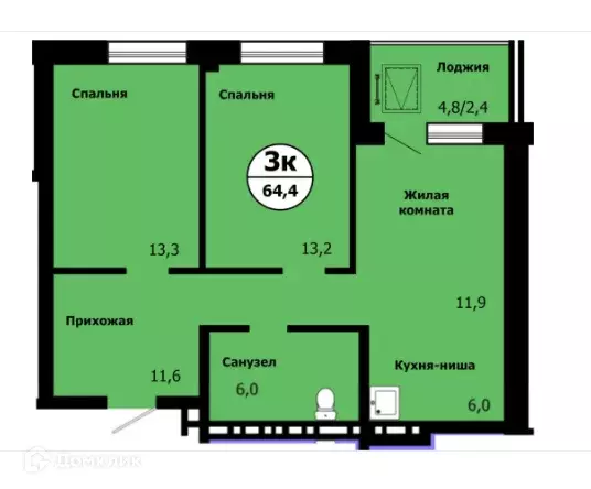 Продаётся 3-к квартира, 63.4 м - Фото 1