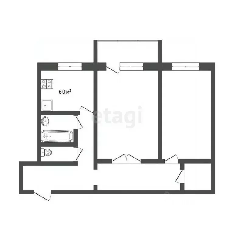 2-к кв. Тюменская область, Тюмень ул. Осипенко, 41 (43.6 м) - Фото 1
