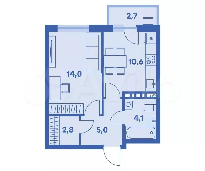 1-к. квартира, 37,3 м, 8/8 эт. - Фото 0