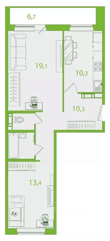 2-к кв. Томская область, Томск ул. Пришвина, 44 (57.94 м) - Фото 0