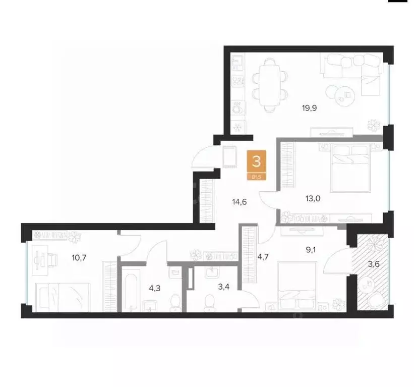 4-к кв. Курская область, Курск просп. Вячеслава Клыкова, 69 (81.5 м) - Фото 1