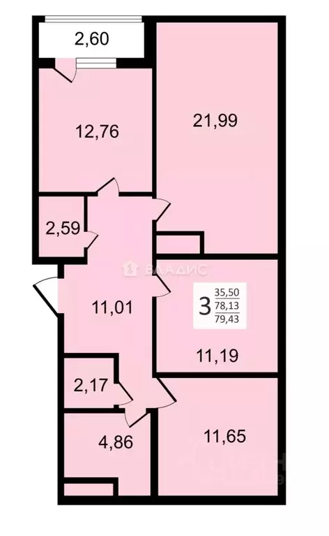 3-к кв. Санкт-Петербург ул. Челюскина, 8 (80.0 м) - Фото 1