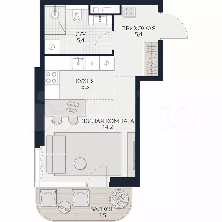 Квартира-студия, 31,8 м, 5/13 эт. - Фото 0