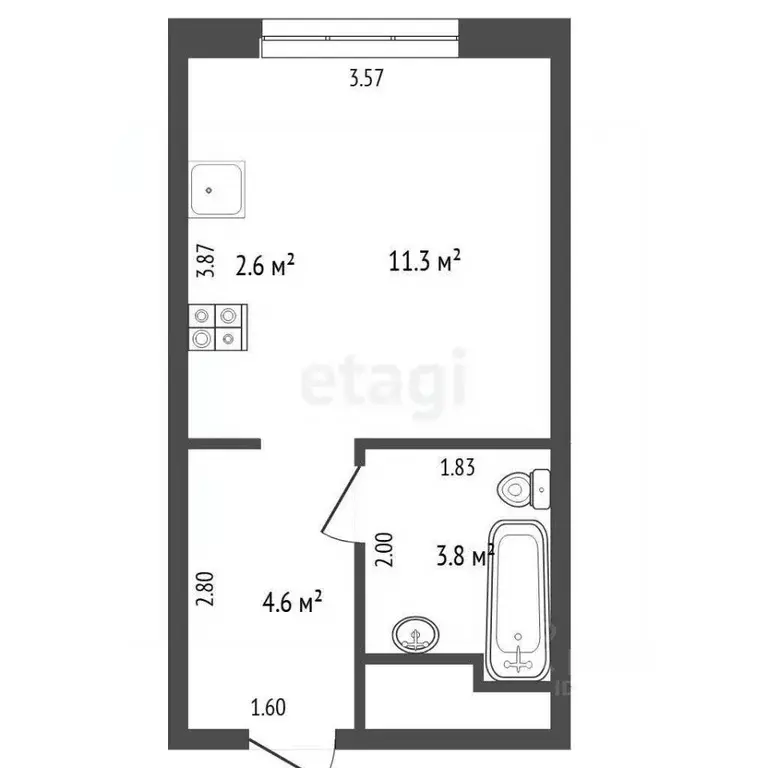 Студия Тюменская область, Тюмень Новгородская ул., 9Б (22.4 м) - Фото 2