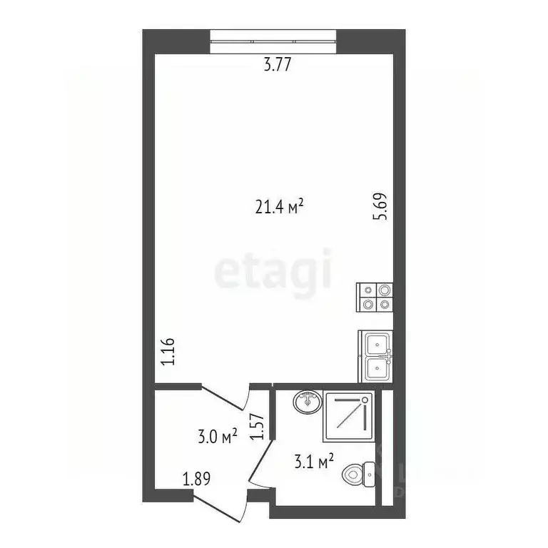 Студия Санкт-Петербург ул. Хошимина, 16А (27.5 м) - Фото 1