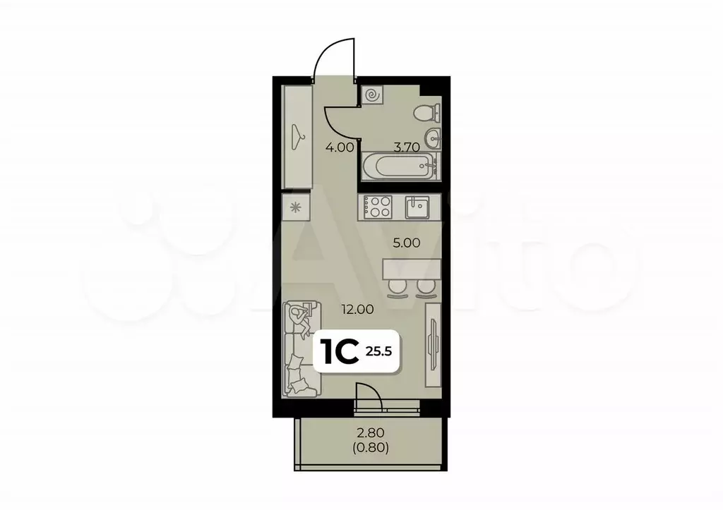 Квартира-студия, 25,5 м, 4/8 эт. - Фото 0