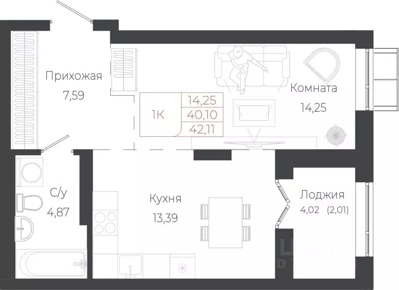 1-к кв. Алтай, Майминский район, с. Майма ул. Энергетиков (42.11 м) - Фото 1