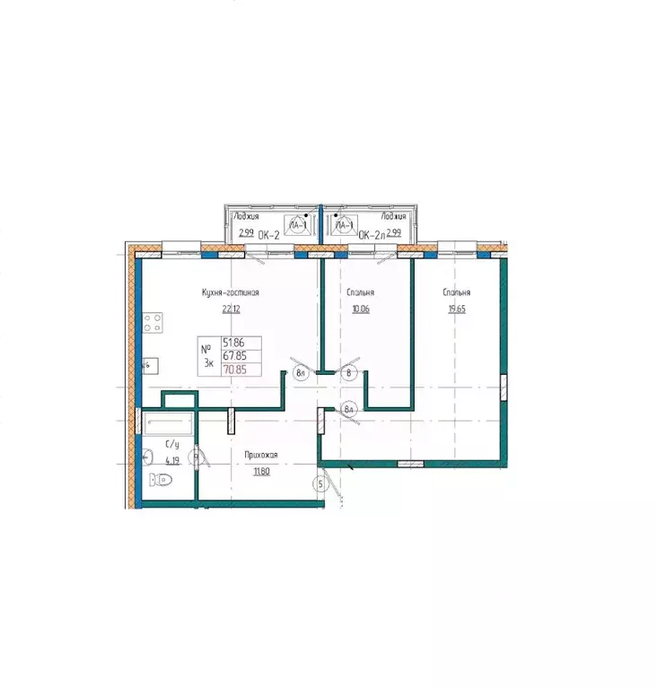 3-к кв. Саха (Якутия), Якутск ул. Кузьмина, 18 (70.85 м) - Фото 1
