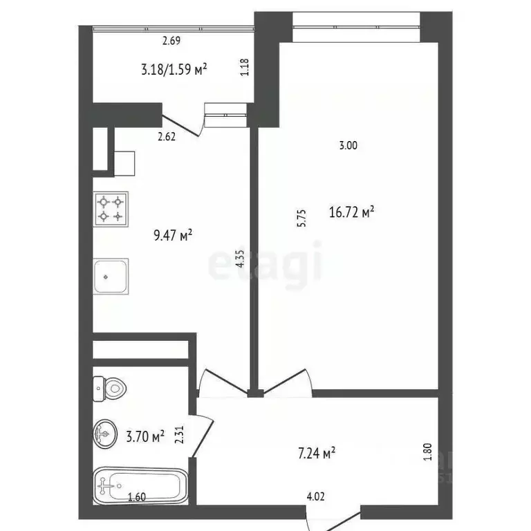 1-к кв. Ростовская область, Батайск ул. Клары Цеткин, 176А (38.7 м) - Фото 1