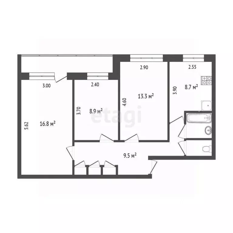 3-к кв. Вологодская область, Вологда Псковская ул., 9 (61.3 м) - Фото 2
