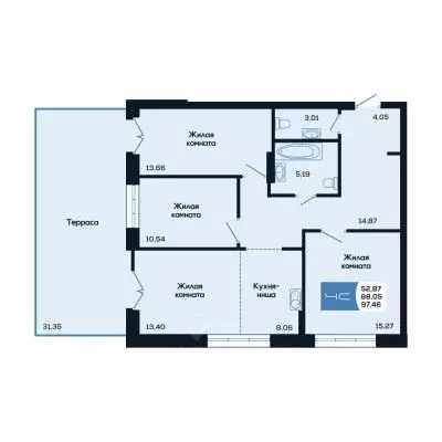 4-к кв. Новосибирская область, Новосибирск ул. Титова, 48 (97.46 м) - Фото 0