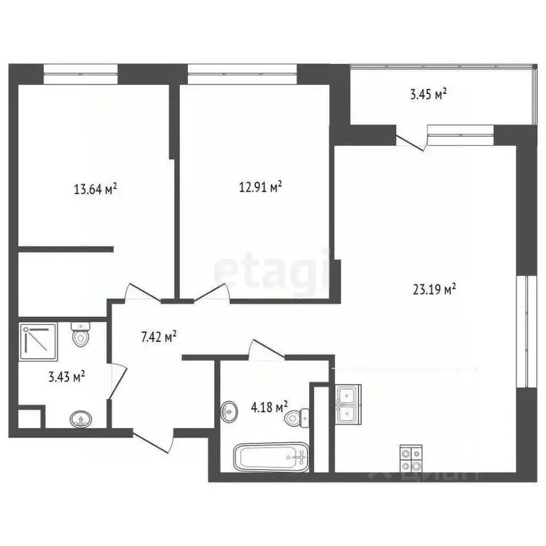 3-к кв. Тюменская область, Тюмень ул. Новоселов, 103к2 (64.77 м) - Фото 0
