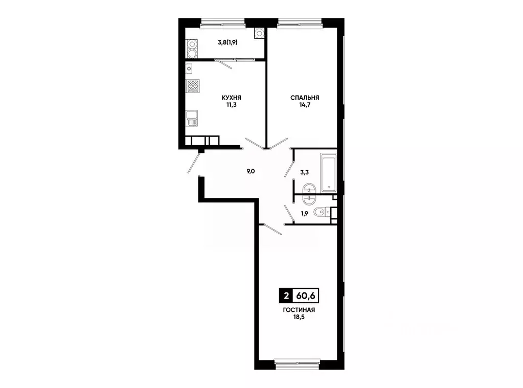 2-к кв. Ставропольский край, Ставрополь ул. Доваторцев, 179В (60.6 м) - Фото 1