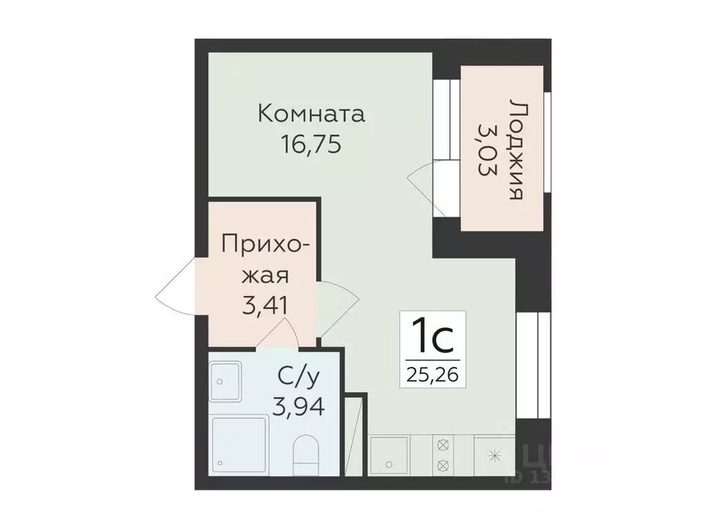 Студия Воронежская область, Воронеж ул. Матросова, 60 (25.26 м) - Фото 0