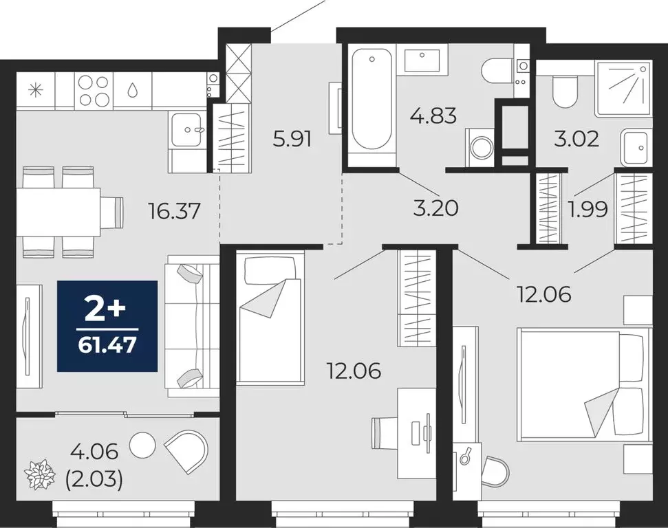 2-комнатная квартира: Тюмень, Арктическая улица, 14 (63.5 м) - Фото 1