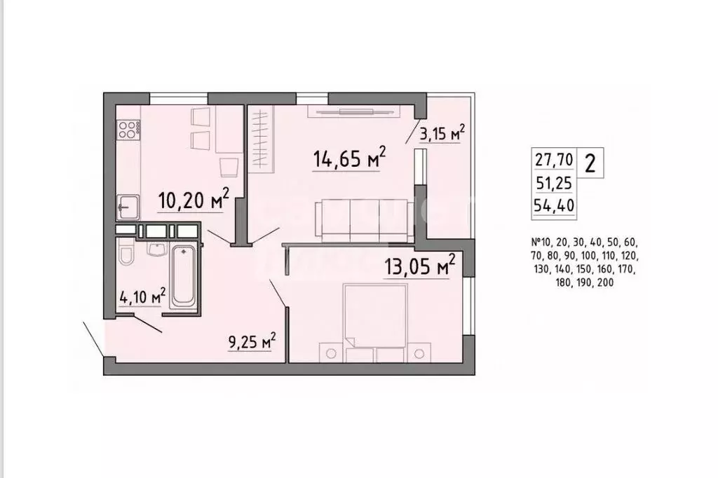 2-комнатная квартира: Липецк, ЖК Семейный Квартал (54.4 м) - Фото 1