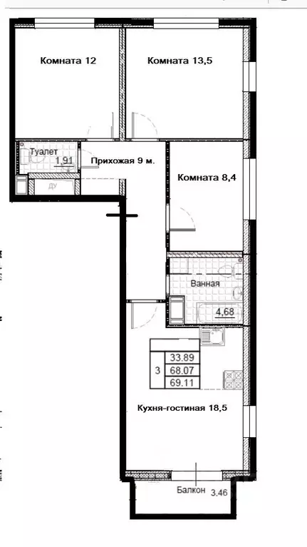 3-к кв. Ленинградская область, Всеволожский район, Заневское городское ... - Фото 1